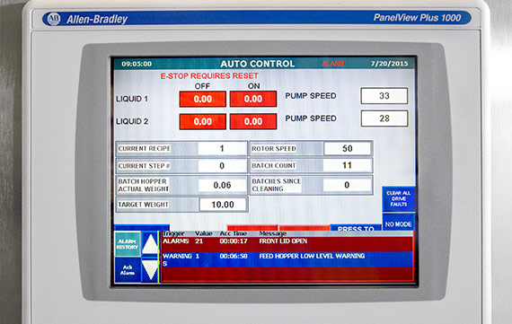 Controls Screen for Batch Coater