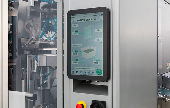 Case packing machine with large color touchscreen display