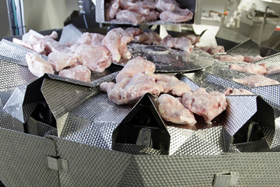 Frozen chicken on multihead weigher