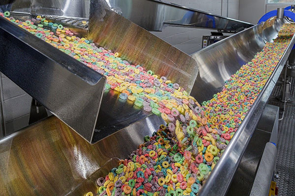 Cereal on industrial conveyor