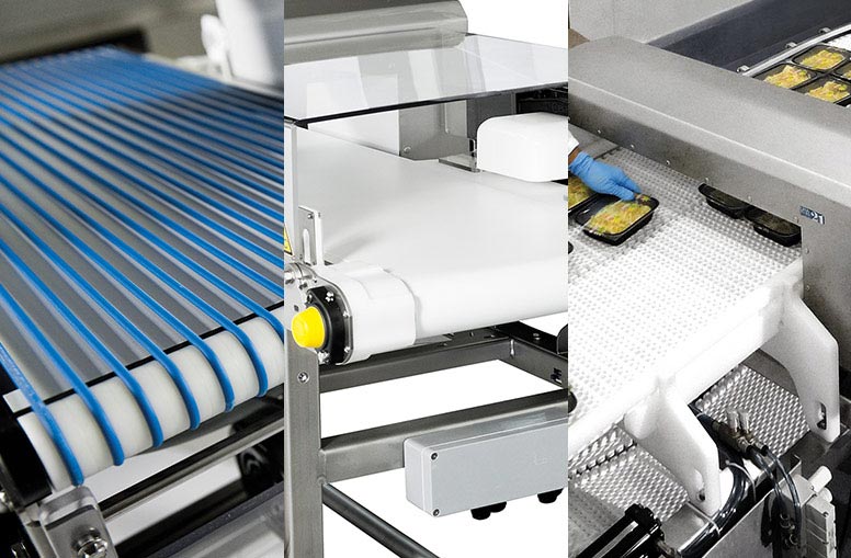 Industrial metal detection with variety of conveyor belt types