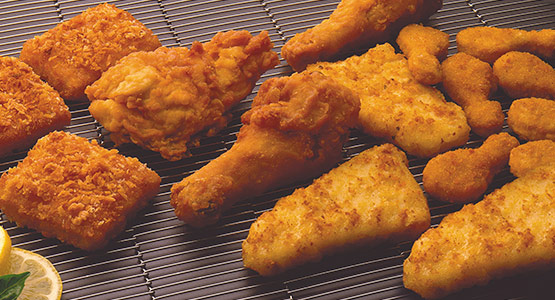 Frying breaded meat, poultry, seafood and other prepared foods