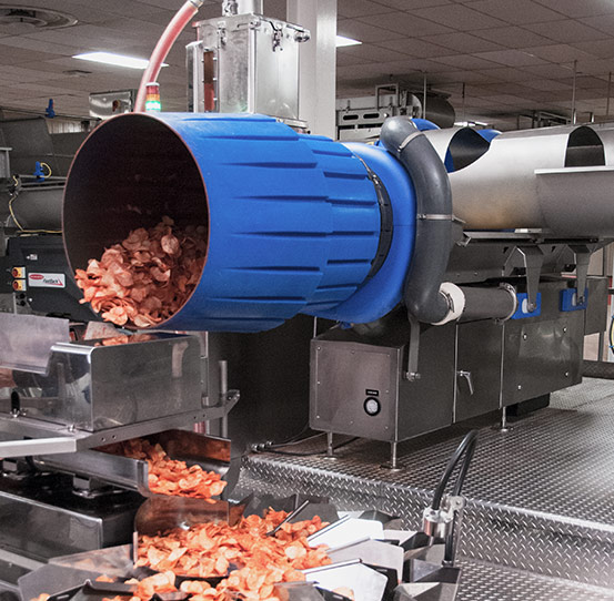 On-machine seasoning system for snack foods