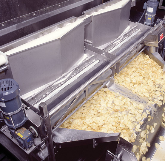 Applying dry seasoning to potato chips