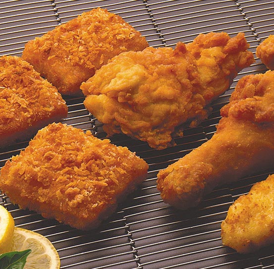 Frying breaded meat, poultry, seafood and other prepared foods