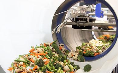 Aplicación de sazonado con tambor giratorio para verduras, ensaladas y frutas