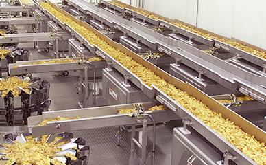 Conveyor systems for corn chips and corn products lines