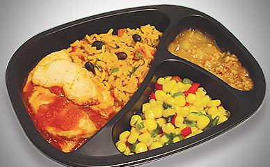 Fill ready meal cartons or trays with prepared foods